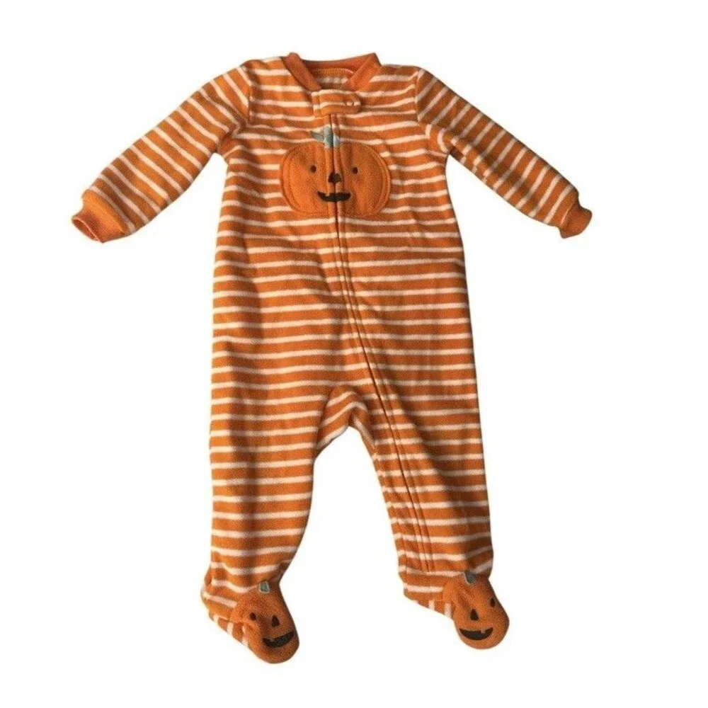 Carter’s Pumpkin Halloween 🎃 Just One You Striped One Piece Zip Singlet Size 6M - Picture 1 of 4